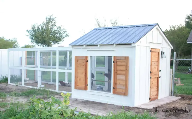 Free extra large chicken coop plan for 20 chickens with DIY chicken run (theinspiredworkshop)